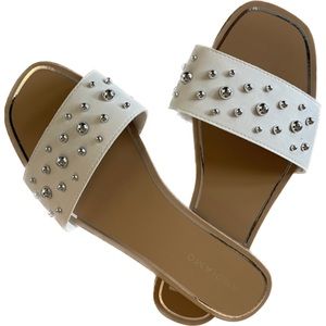 NWT Andiamo Studded Flat Slide Sandal White Size 10W